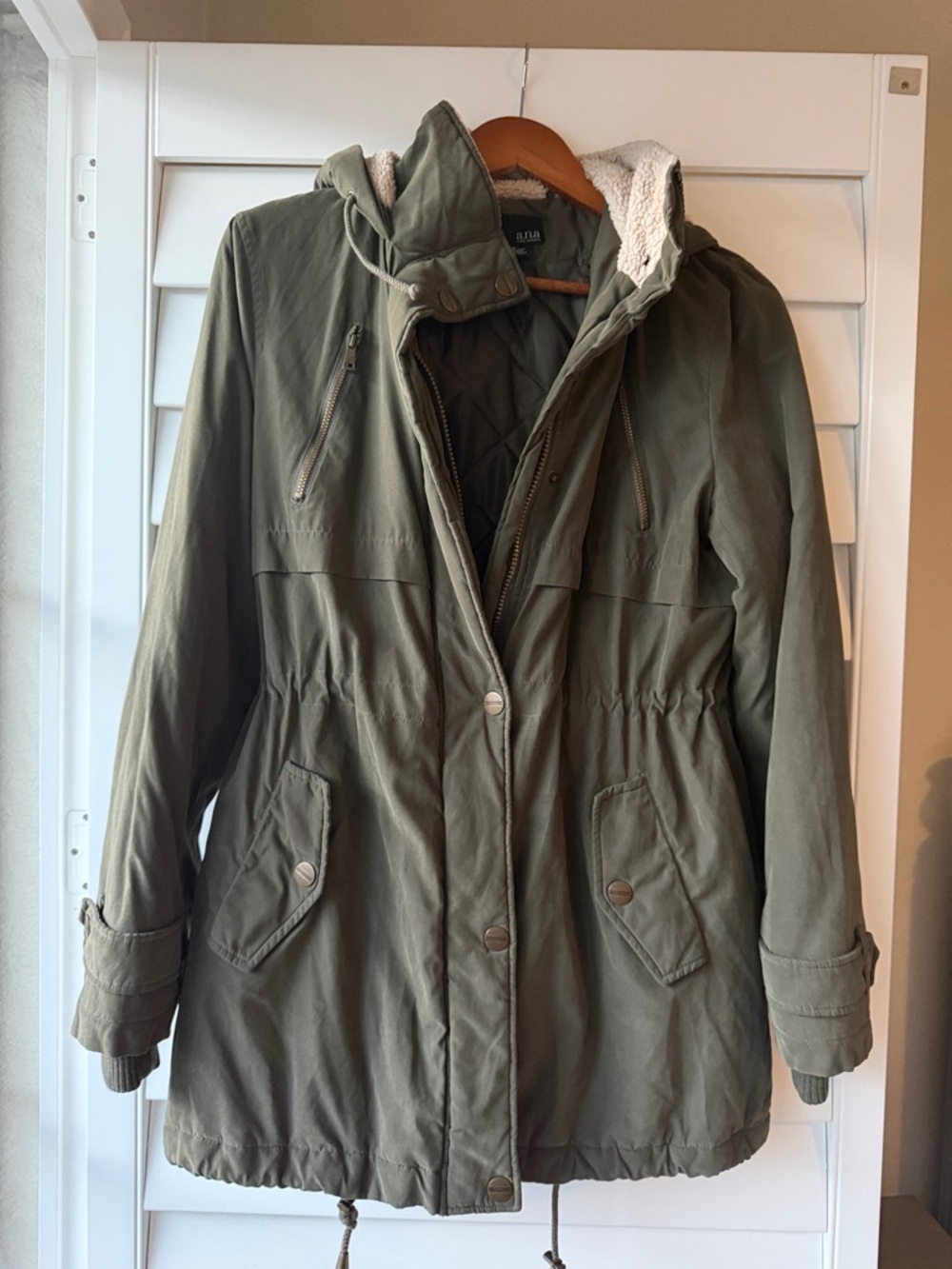 a.n.a Olive Utility Parka with Sherpa Hood
